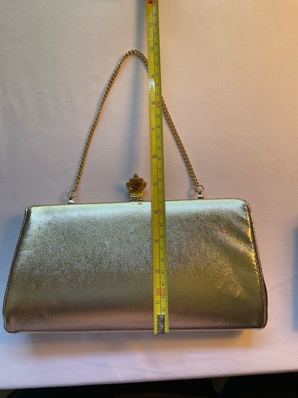 Metallic Gold Evening Clutch with Chain Strap - Picture 5 of 10